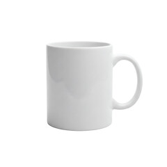 A plain white ceramic mug isolated on a transparent background, ready for customization