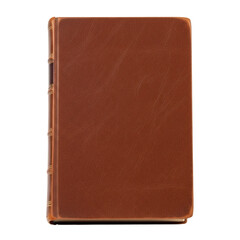 A vintage brown leatherbound book, isolated on transparent background