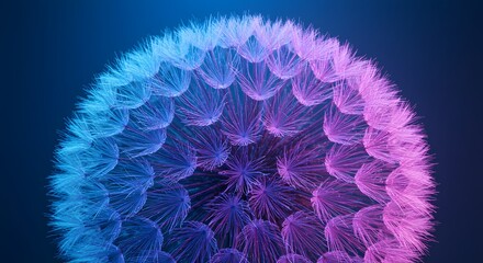 Vibrant Dandelion Seed Head with Neon Blue and Pink Lighting Artistic Macro