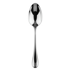 A single polished silver spoon with a decorative handle, isolated on transparent background