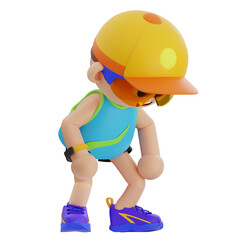 3D Render of a Tired Cartoon Man with Downcast Eyes in Sportswear Isolated on Transparent Backdrop