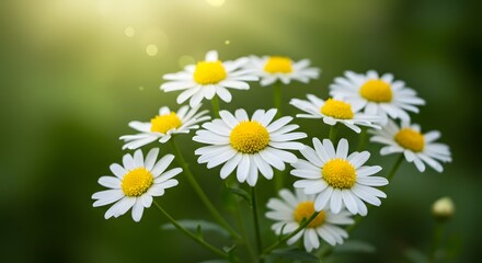 White Daisies Flowering in Green Garden with Soft Sunlight