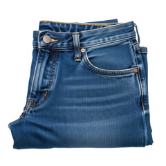 Folded blue denim jeans isolated on transparent background