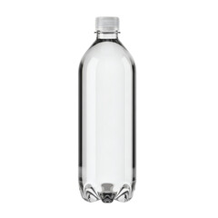 Clear plastic bottle filled with clear liquid, isolated on transparent background