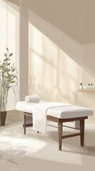 A massage table with a white towel on it