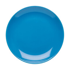 A single, bright blue plate isolated on a clean transparent background, showcasing its simple design