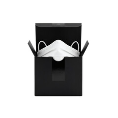 White protective mask in a black box, isolated on transparent background
