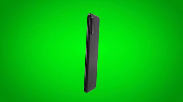 Smartphone in various angles against a vibrant green background.