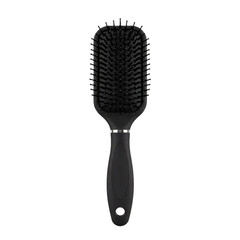Black paddle hair brush isolated on transparent background