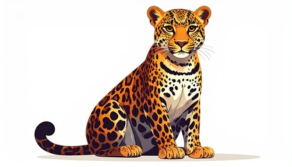 Pixel Art Illustration of an Orange Jaguar Sitting Calmly Against White Background