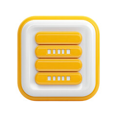 A rounded-square icon features a white inner square holding several horizontal, slightly rounded, yellow rectangles with small dots
