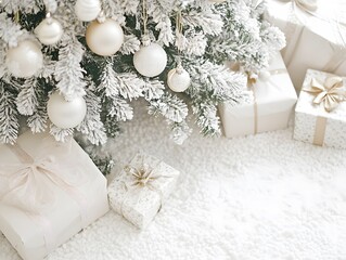 Elegant White Christmas Tree with Gifts Snow