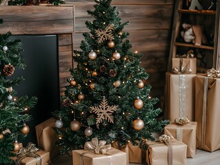 Elegant Christmas Tree Decor Gold Brown Gifts Festive Season Winter Holiday Home Interior