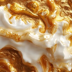 Abstract Gold and White Liquid Swirl Texture Background