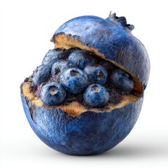 Macro Shot of a Blueberry Exploding with Fresh, Juicy Blueberries, Isolated.