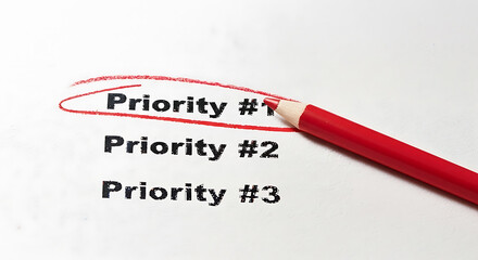 Focus on top priority success with a red pencil encircling number one, perfect for time management and achieving goals