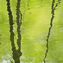 Abstract Tree Reflections in Green Water Ripples
