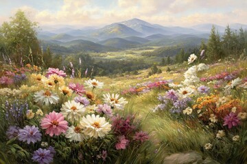 Colorful Meadow With Mountains In Background