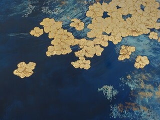 Abstract Blue Gold Texture Painting Art Background