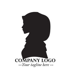 Black and White Woman Hijab Silhouette Close Up Logo in Minimalist Elegant Modern Vector Design