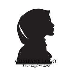 Black and White Woman Hijab Silhouette Close Up Logo in Minimalist Elegant Modern Vector Design