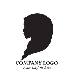 Black and White Woman Hijab Silhouette Close Up Logo in Minimalist Elegant Modern Vector Design