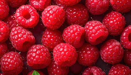 Overhead Shot of Raspberries with visible Water Drops. Close up.