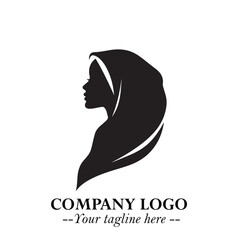 Black and White Woman Hijab Silhouette Close Up Logo in Minimalist Elegant Modern Vector Design