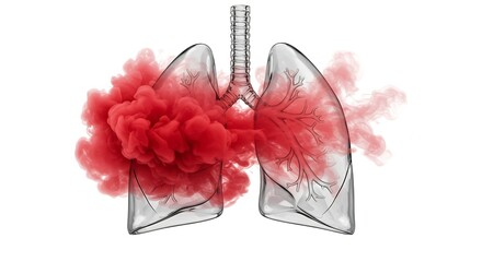 Obraz premium Stunning translucent lungs filled with vibrant red smoke symbolizing respiratory illness and health concerns, perfect for medical concepts