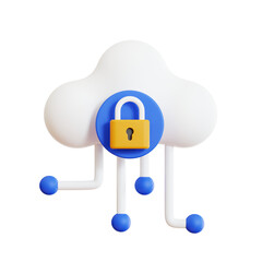 White Cloud with Yellow Padlock Securing Data on Transparent Background Conceptual Digital Protection Safety