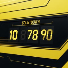 Countdown Timer Digital Display Yellow Background.