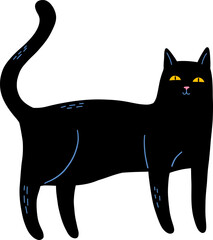 A stylized black cat with yellow eyes and pink nose