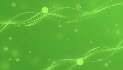 Abstract green background with bubbles and light waves. Bright green background with water bubbles and soft light waves. Concept of health, nature, and eco-friendly cosmetics.