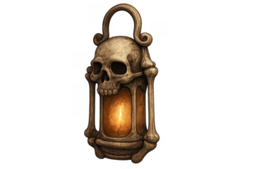Skull lantern illuminating with spooky gothic bone details