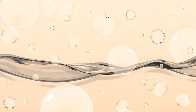 Abstract background with bubbles and transparent waves. Light beige background with air bubbles and soft transparent waves. Concept of purity, freshness, and skincare.