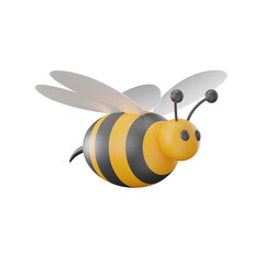 Animated Bee with Yellow and Black Stripes Against Transparent Backdrop