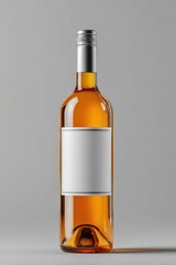 A sleek wine bottle rests in solitude, featuring a pristine white label that invites creativity