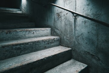 Eroded concrete staircase capturing the essence of urban decay and cinematic shadows