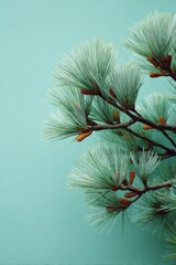 Cluster of vibrant pine needles elegantly arranged on a soft mint backdrop for a fresh look