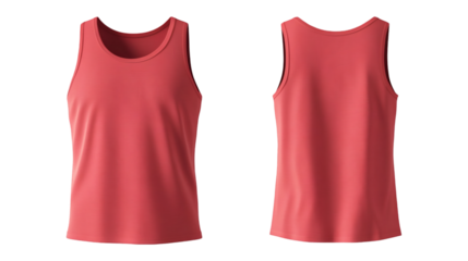 Plain Light Red Sleeveless Shirt/tank top, Mockup Front and Back Views Realistic 3D Rendering on transparent background