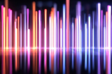 Vibrant neon bars create a dynamic tech grid against a smooth, blurred background