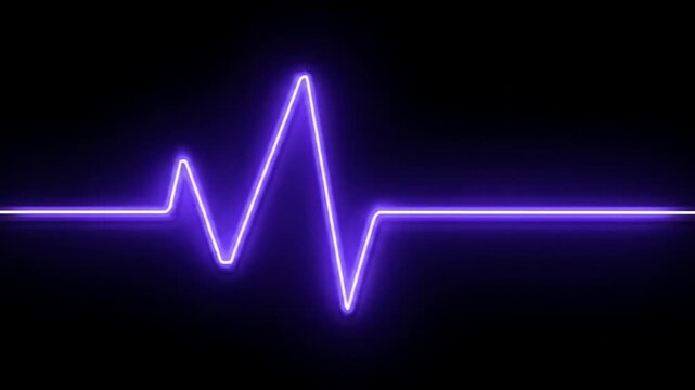 EKG line in neon purple on black background, showing pulse spikes, flat lines