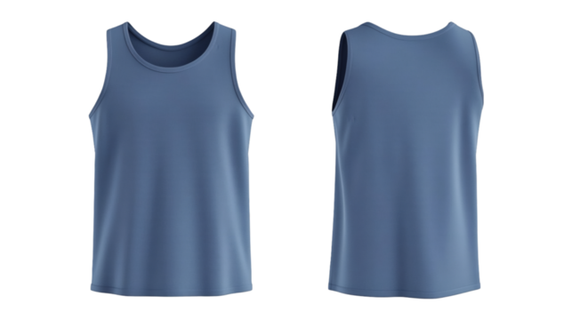 Plain Sea Blue Sleeveless Shirt/tank top, Mockup Front and Back Views Realistic 3D Rendering on transparent background