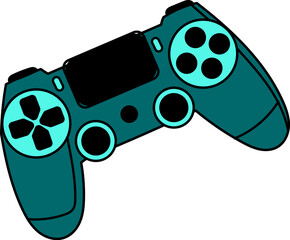 A teal video game controller with black and light teal buttons