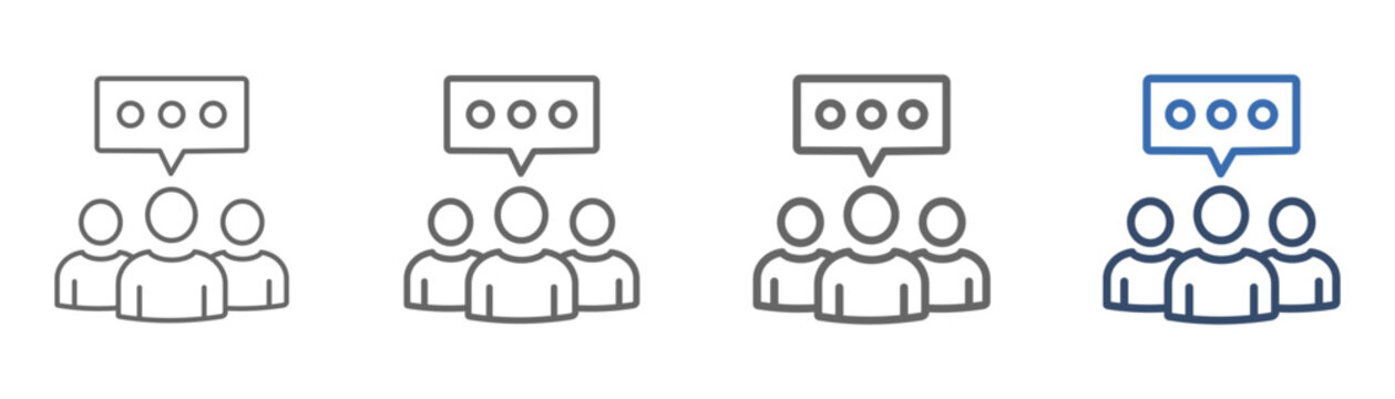 
outline icon set discussion with design of three people sharing