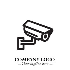 Black and White CCTV Logo Illustration in Minimalist Modern Vector Design for Security and Surveillance