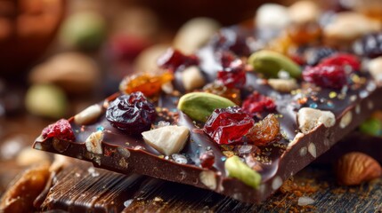 Indulge in Decadent Chocolate Bar Topped with Dried Fruits, Nuts, and a Sprinkle of Sea Salt for a Perfect Gourmet Treat