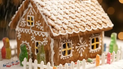 Delightful gingerbread house adorned with festive icing and candy decorations for holiday cheer - Powered by Adobe