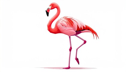 Obraz premium Pixelated Pink Flamingo Standing on One Leg Against White Background