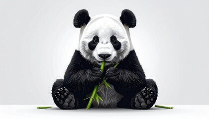 Pixelated Panda Eating Bamboo on White Background in Digital Art Style